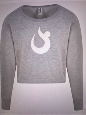 Women's Grey Cropped Crewneck Sweatshirt with White Emblem